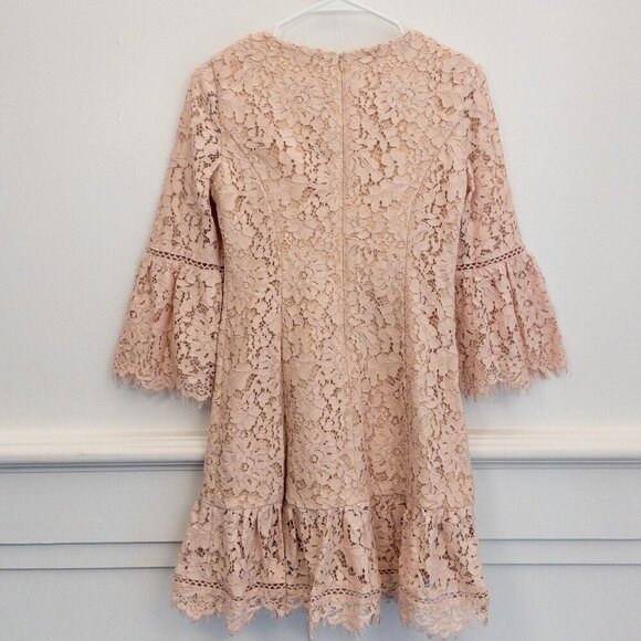 Eliza J Pink Lace Bell Sleeve Dress – Size 4P Petite Fit & Flare Wedding Guest - Picture 2 of 5